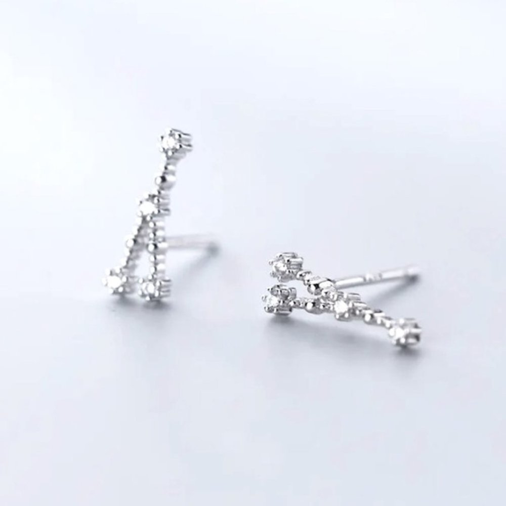 Cancer Constellation Star Minimalist Astrology Zodiac Sign Silver Stud Earrings